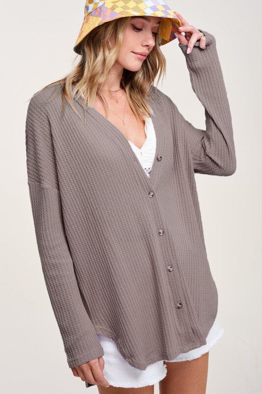 La Miel Greta Cardigan waffle v-neck cardigan La Miel MOCHA S 