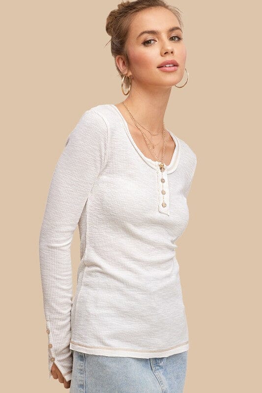 La Miel Leah Top Henley ribbed shirt La Miel IVORY S 