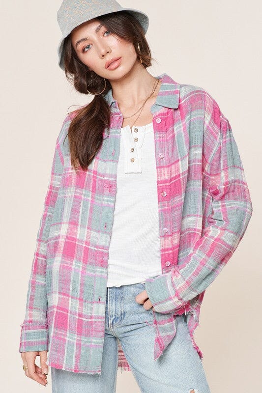 La Miel Peony Top cotton button down La Miel PINK COMBO S 