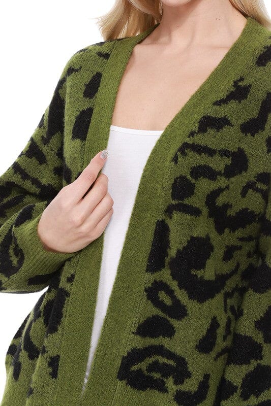 Leopard Jacquard Open Front Shrug Cardigan Mak 