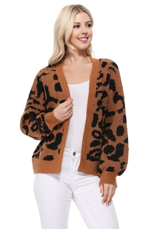 Leopard Jacquard Open Front Shrug Cardigan Mak Camel/Black SM 