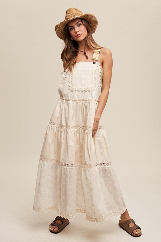 Listicle Laced and Tiered Overall Maxi Dress overall Dress Listicle Champagne S 