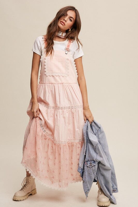 Listicle Laced and Tiered Overall Maxi Dress overall Dress Listicle Peach Amber S 