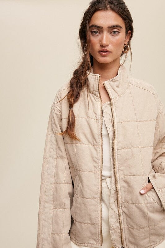 Listicle Quilted Denim Jacket qulted denim jacket Listicle Milk Tea S 