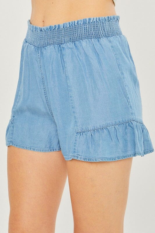 Love Tree Woven Solid Shorts tencel ruffled short Love Tree BLUE S 