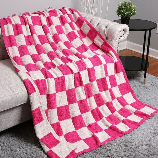 Luxe Soft Checkerboard Throw Blanket throw blanket Poet Street Boutique Hot Pink 1 