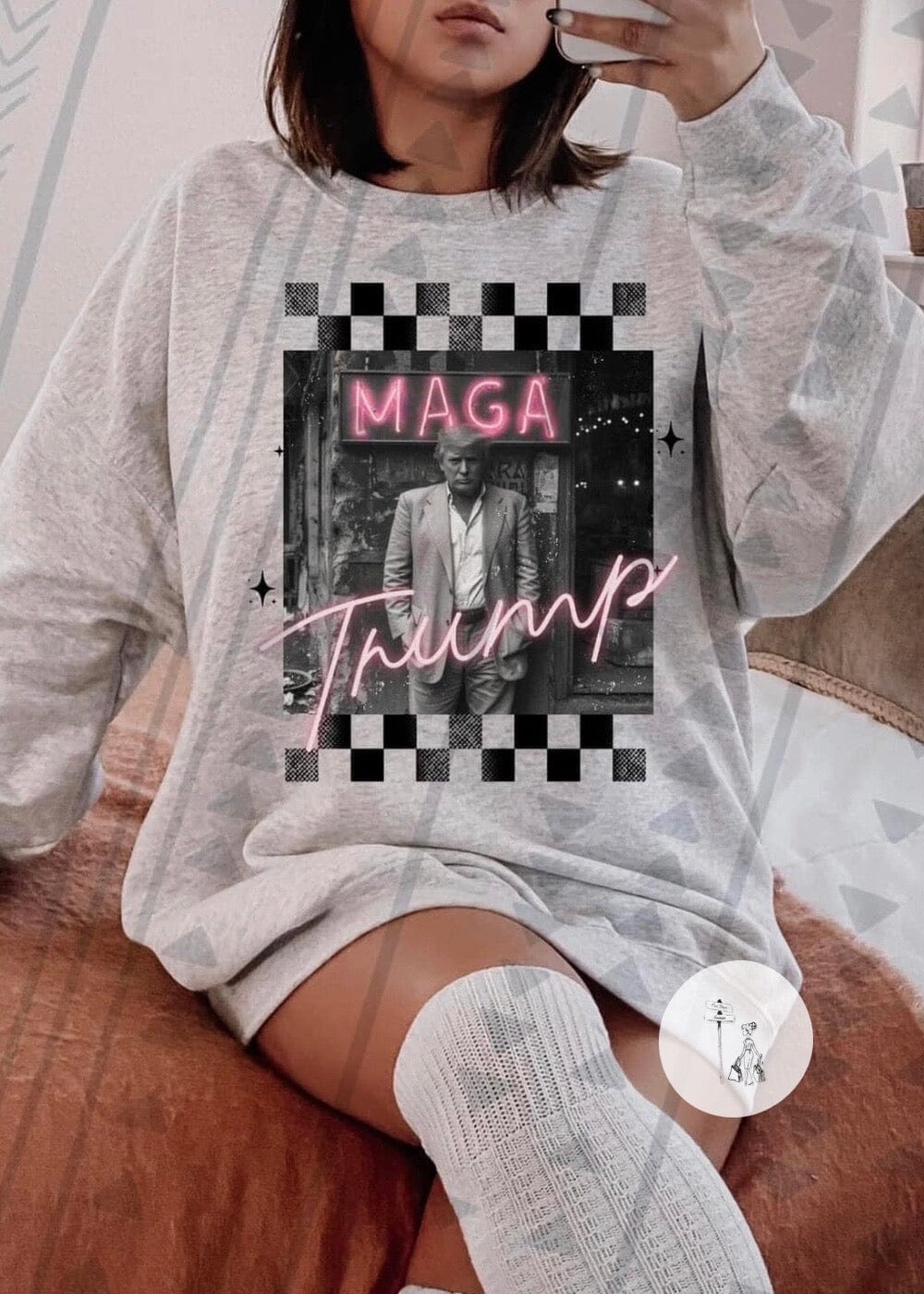 MAGA Power Neon Lights Sweatshirt Trump graphic sweatshirt Poet Street Boutique Ash Small 