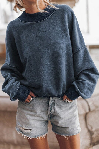 Mineral Acid Washed Sweatshirt mineral washed sweatshirt EG fashion BLUE S 