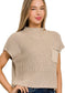 Mock Neck Short Sleeve Cropped Sweater ZENANA LT MOCHA S 