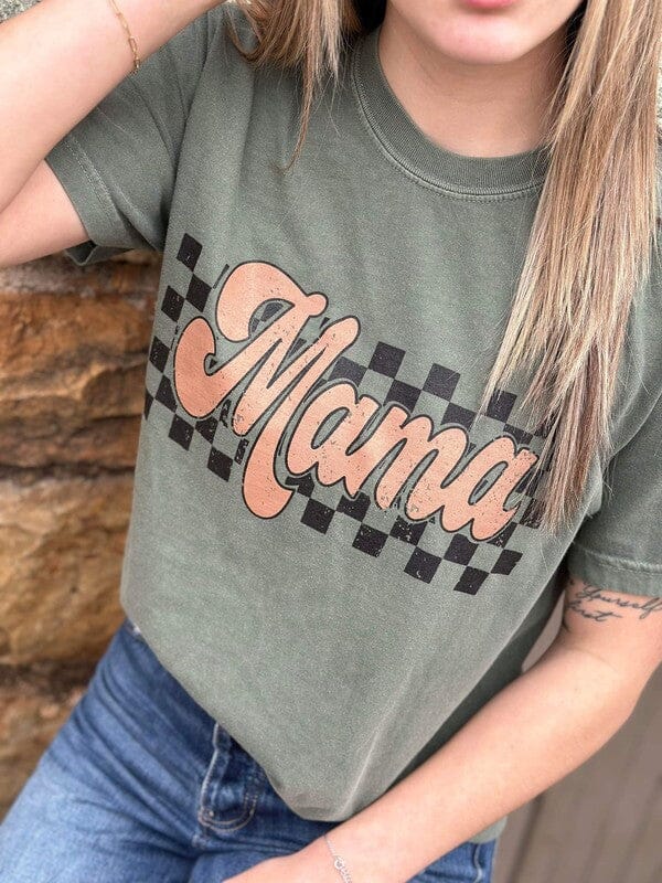 Moss Retro Checkered Mama Tee mama graphic tee Poet Street Boutique 