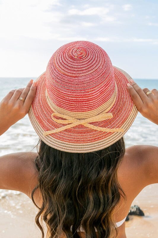 Multi-Stripe Bow Accent Sun Hat raffia bow hat Poet Street Boutique Cherry OneSize 