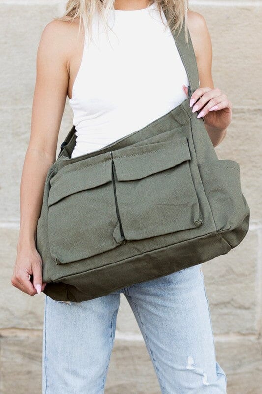 Nova Oversize Canvas Messenger Bag Aili's Corner Olive OneSize 