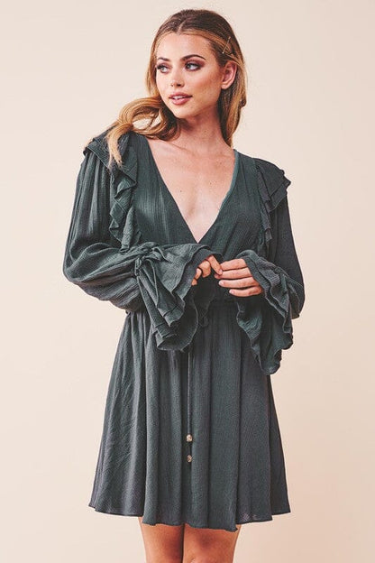 One and Only Ruffle Surplice Tied Dress surplice dress One and Only Collective Inc GREEN XS 