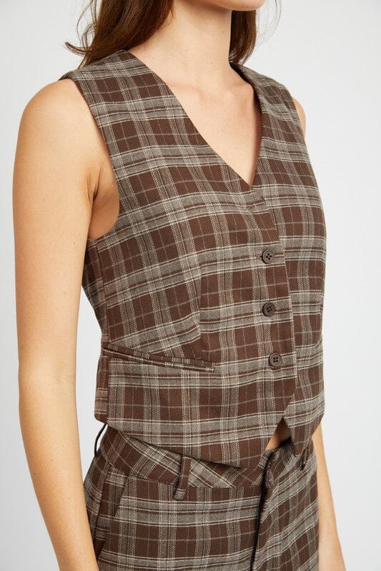 Pay Day Plaid Button Up Vest vest Emory Park 