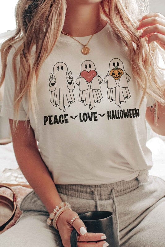 Peace Love Halloween Graphic Tee Halloween graphic tee Poet Street Boutique IVORY S 