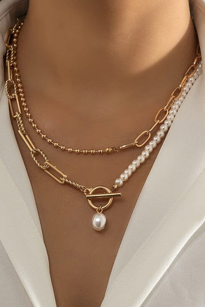 Pearl Double Layer Toggle Necklace toggle necklace Poet Street Boutique Gold 1 