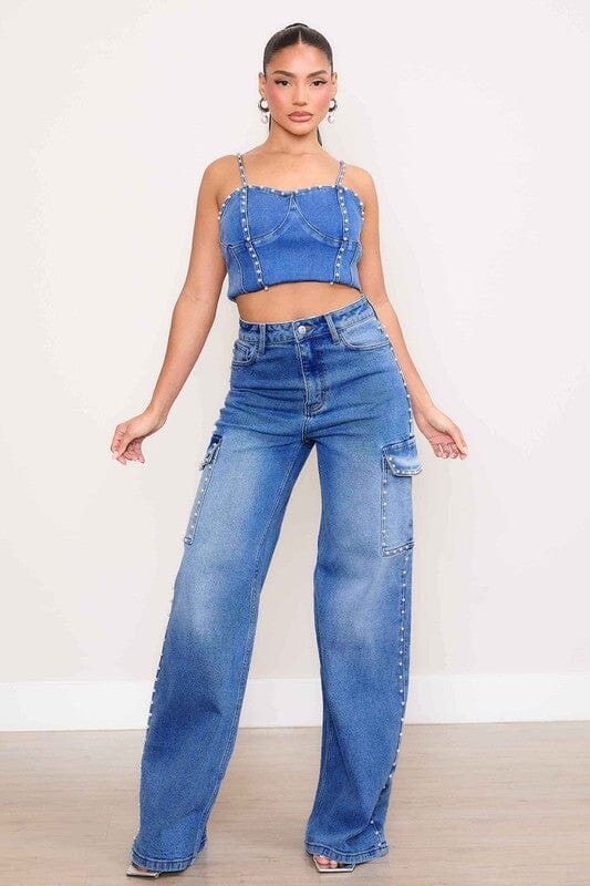 Pearl High-Rise Wide Leg Cargo Jeans Vibrant M.i.U 