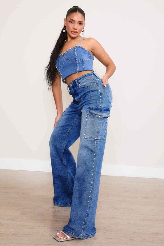 Pearl High-Rise Wide Leg Cargo Jeans Vibrant M.i.U 