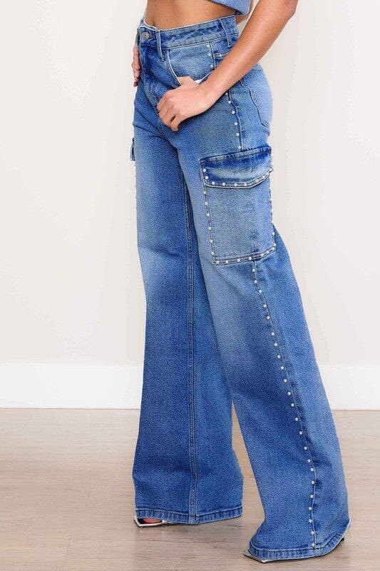 Pearl High-Rise Wide Leg Cargo Jeans Vibrant M.i.U Medium Stone 1 