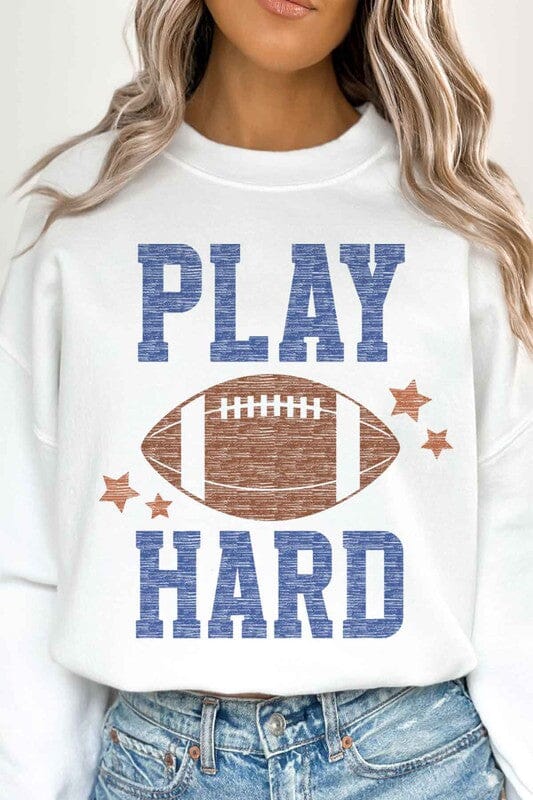 PLAY HARD FOOTBALL OVERSIZED SWEATSHIRT ROSEMEAD LOS ANGELES CO WHITE S/M 