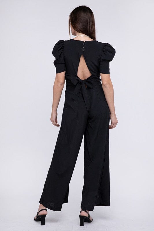 Plunging V Neck Puff Sleeve Jumpsuit v-neck jumpsuit Nuvi Apparel 