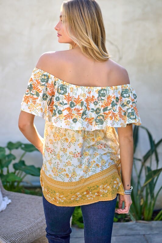 Printed Off Shoulder Smocked Top Davi & Dani 