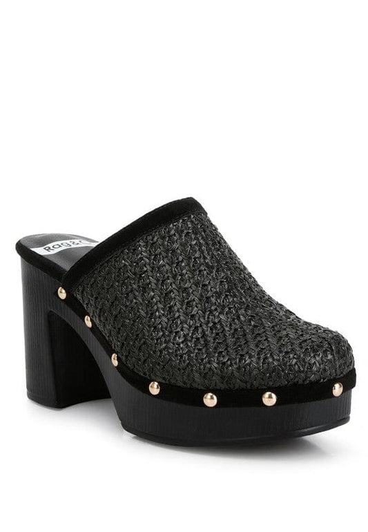 Rag + Co Raffia Platform Clogs clogs Rag Company Black US-5 / UK-3 / EU-36 