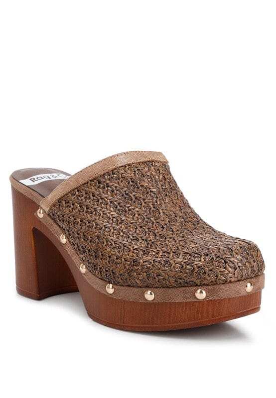 Rag + Co Raffia Platform Clogs clogs Rag Company Brown US-5 / UK-3 / EU-36 