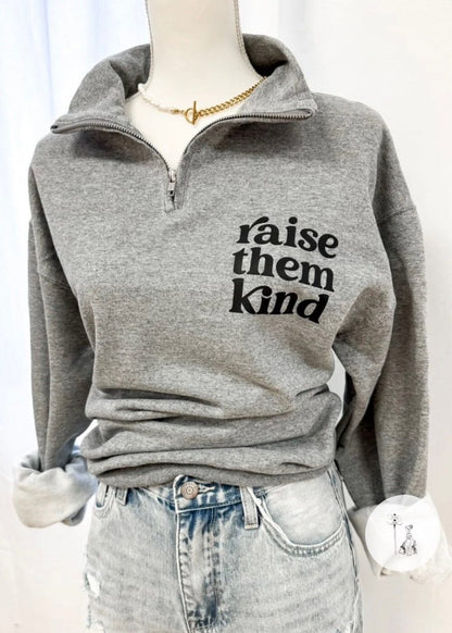 Raise Them Kind Collared Graphic Sweatshirt graphic sweatshirt Poet Street Boutique Grey Small 