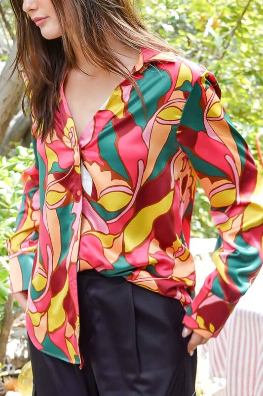 Retro Print Satin Blouse TIMING 