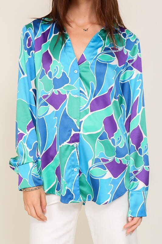 Retro Print Satin Blouse TIMING 