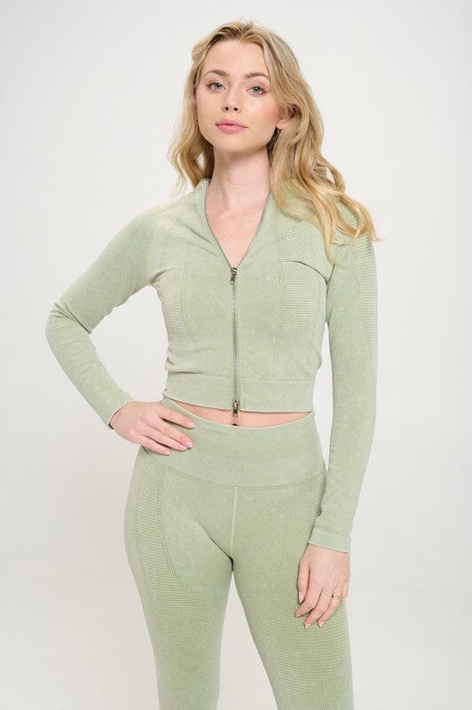 Ribbed Knit Tracksuit Two-Piece Set OTOS Active Green S 