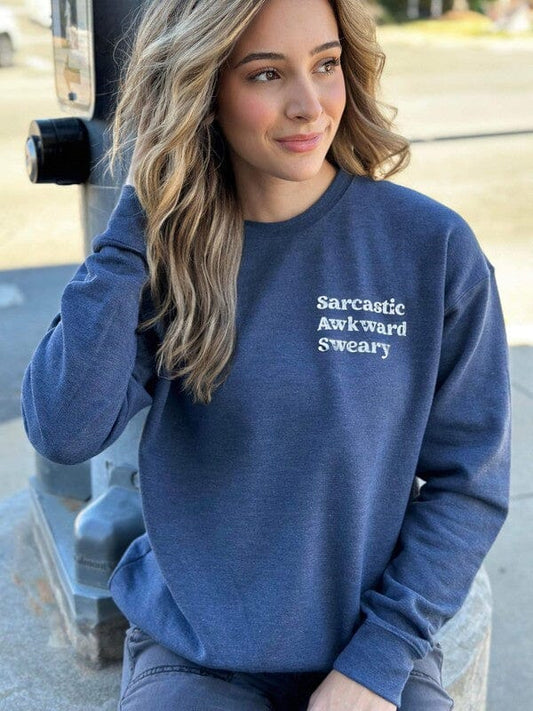 Sarcastic Awkward Sweary Sweatshirt graphic print sweatshirt Poet Street Boutique Heather Denim S 