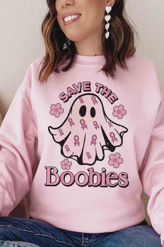 Save The Boobies Graphic Sweatshirt breast cancer sweatshirt Poet Street Boutique PINK S 