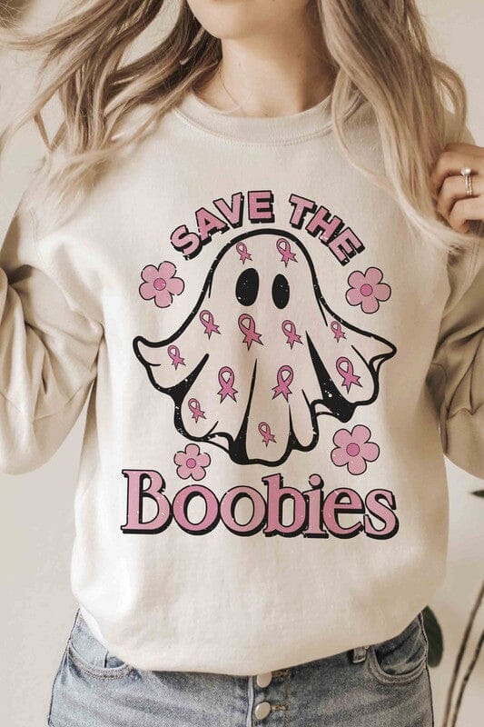 Save The Boobies Graphic Sweatshirt breast cancer sweatshirt Poet Street Boutique SAND S 