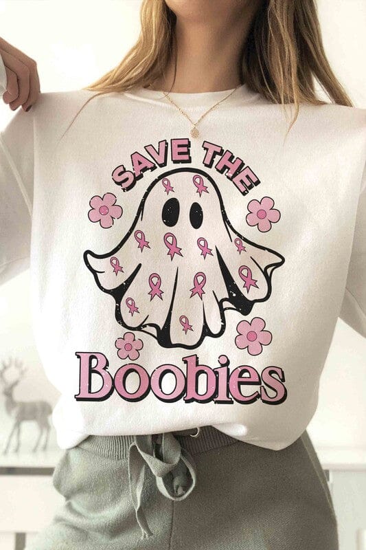 Save The Boobies Graphic Sweatshirt breast cancer sweatshirt Poet Street Boutique WHITE S 