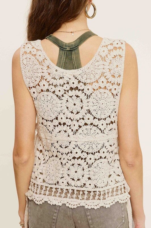 Self Side Tie Detailed Crochet Vest Top La Miel 