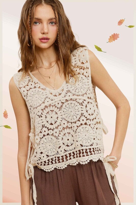 Self Side Tie Detailed Crochet Vest Top La Miel NATURAL S 