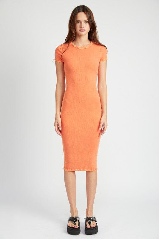 SHORT SLEEVE BODYCON MIDI DRESS Emory Park ORANGE S 