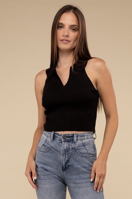 Sleeveless Collared Crop Knit Top HYFVE 