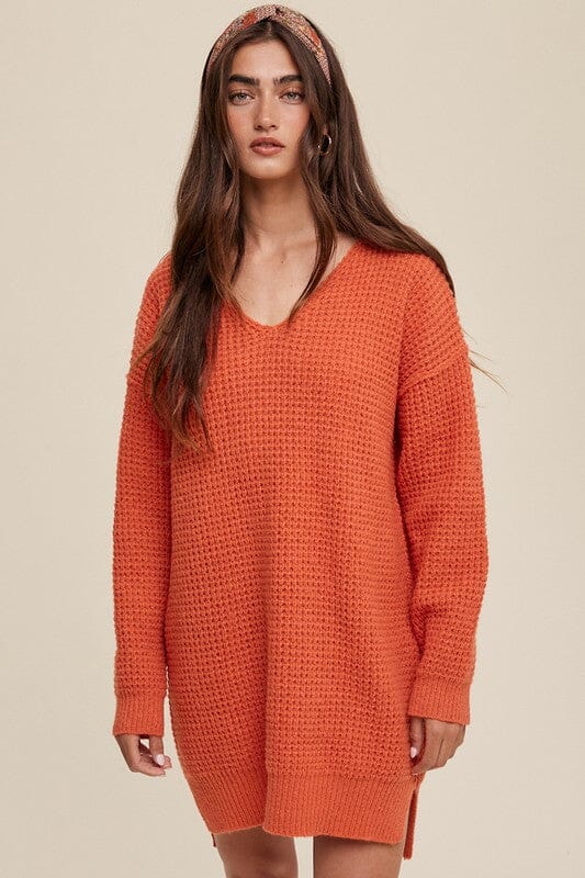 Slouchy V-neck Ribbed Knit Sweater Listicle Carrot S 