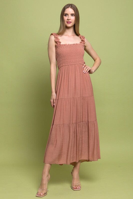 Smocked Bodice Maxi Dress Love Tree CLAY S 