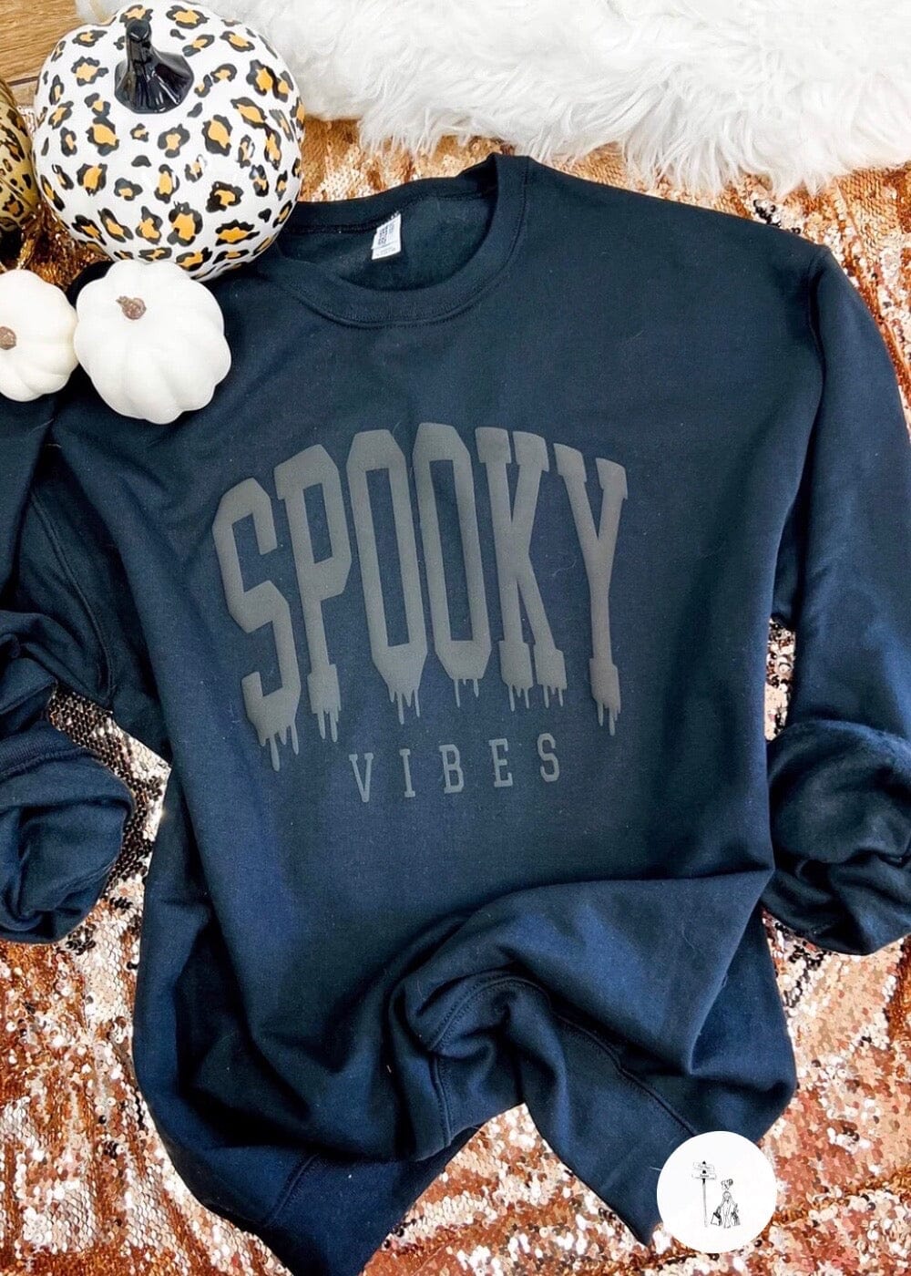 Spooky Vibes Puff Print Sweatshirt graphic sweatshirt Poet Street Boutique Small Black on Black 