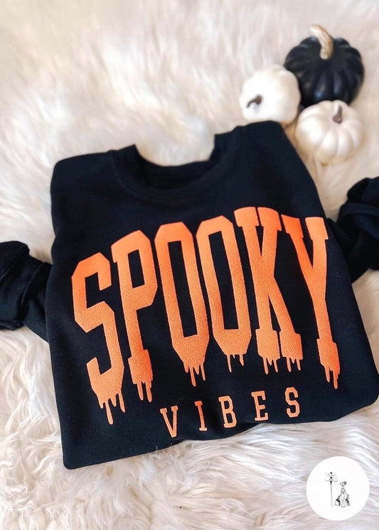 Spooky Vibes Puff Print Sweatshirt graphic sweatshirt Poet Street Boutique Small Orange on Black 