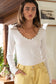 Studded Ribbed V-Neck Top POL IVORY S 