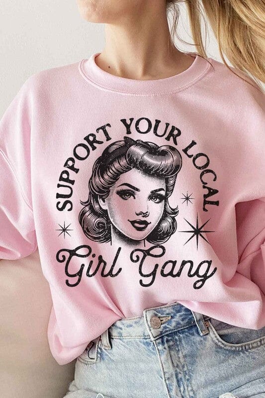 SUPPORT YOUR LOCAL GIRL GANG GRAPHIC SWEATSHIRT ALPHIA PINK SMALL 