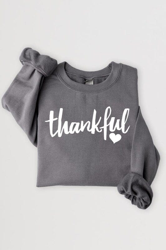 Thankful Heart Graphic Fleece Sweatshirt Thankful cursive sweatshirt Poet Street Boutique CHARCOAL S 