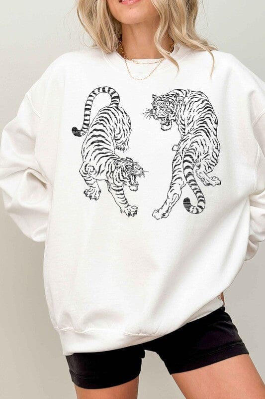 Tiger Oversized Sweatshirt tiger sweatshirt Poet Street Boutique WHITE S/M 