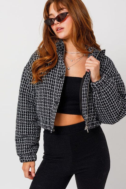 Tweed Crop Puffer Jacket tweed puffer LE LIS BLACK-WHITE XS 