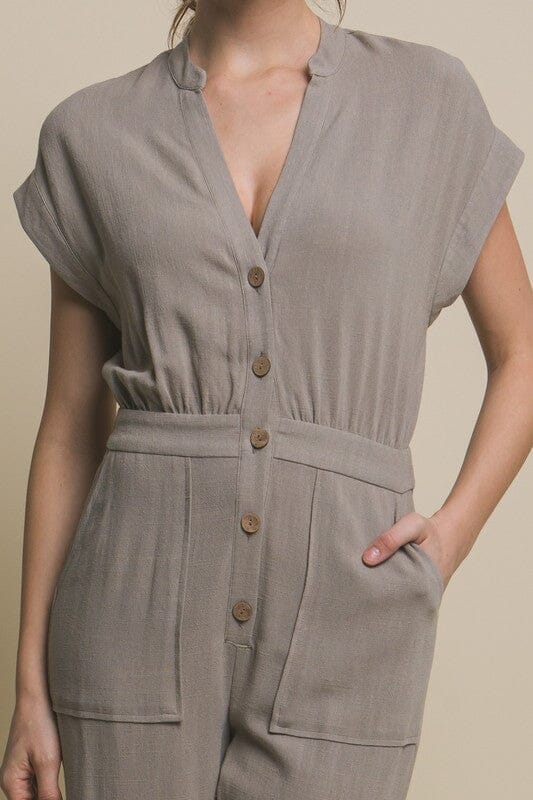 V-Neck Pocketed Jumpsuit Love Tree 